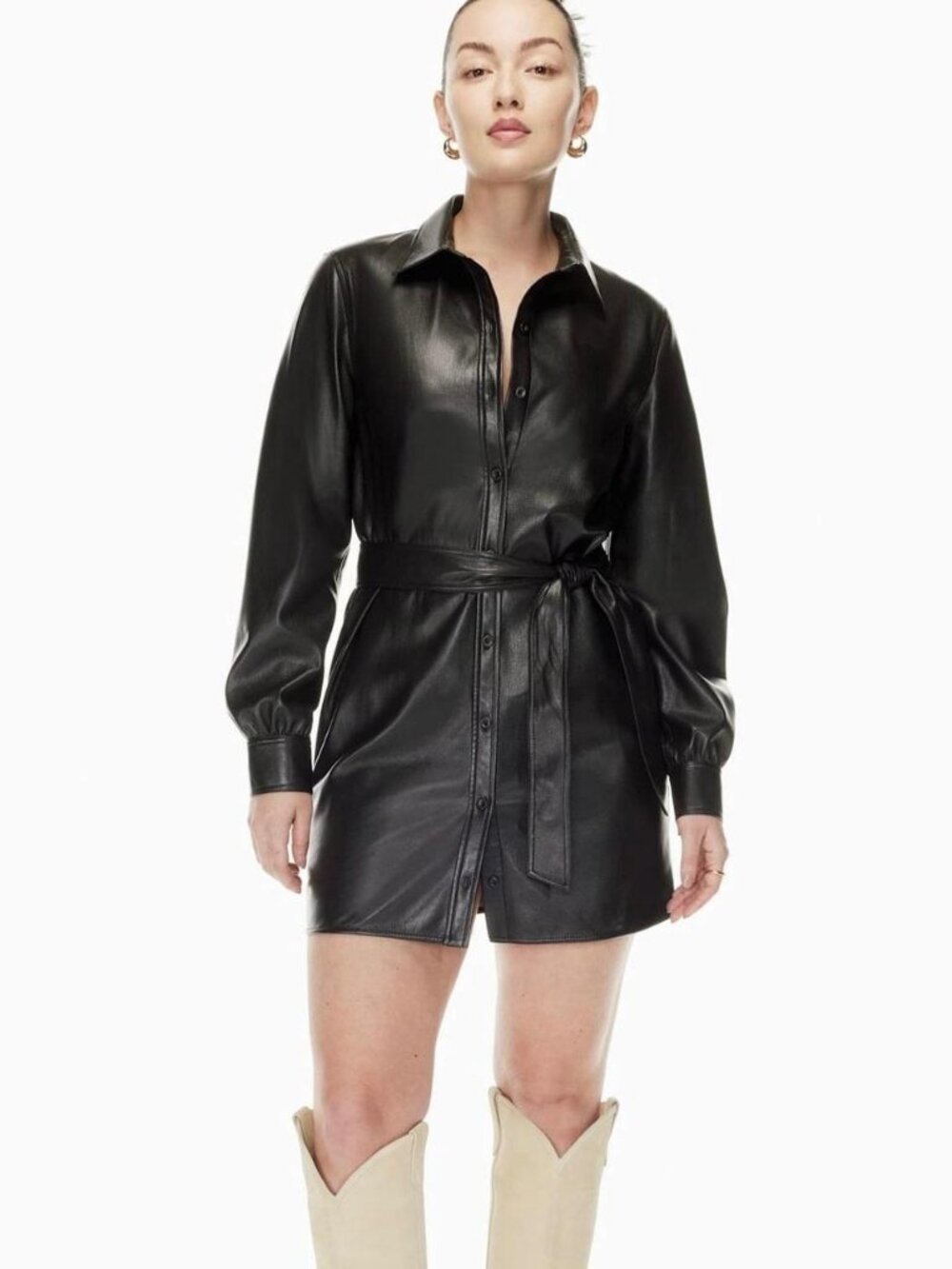 Aritzia Wilfred Caroline belted vegan leather shirt Dress